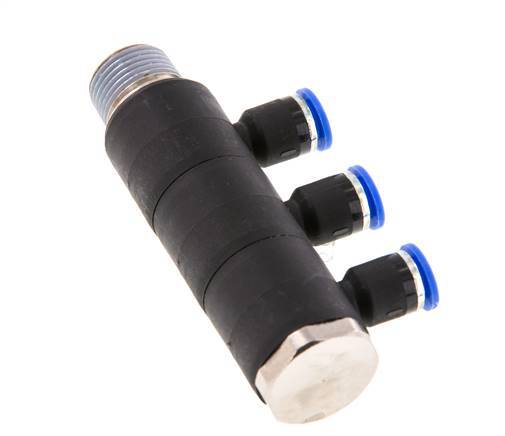 6mm x R3/8'' 3-way Manifold Push-in Fitting with Male Threads Brass/PA 66 NBR Rotatable