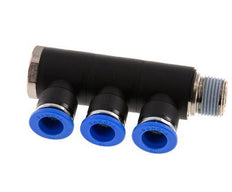 Racor rápido de 3 vías de 10 mm x R3/8'' con rosca macho Latón/PA 66 NBR Giratorio