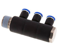 8mm x R1/2'' 3-way Manifold Push-in Fitting with Male Threads Brass/PA 66 NBR Rotatable