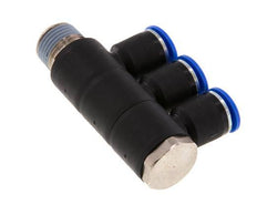 12mm x R1/2'' 3-way Manifold Push-in Fitting with Male Threads Brass/PA 66 NBR Rotatable