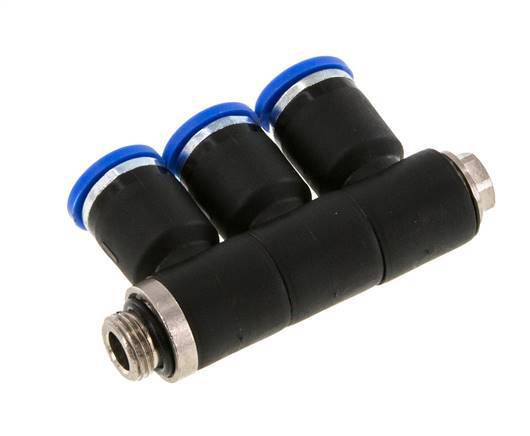 8mm x G1/8'' 3-way Manifold Push-in Fitting with Male Threads Brass/PA 66 NBR Rotatable