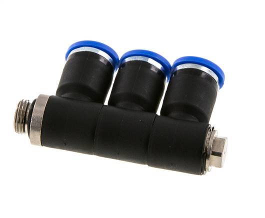 Racor rápido de 3 vías de 8 mm x G1/8'' con rosca macho Latón/PA 66 NBR Giratorio