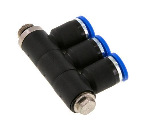 Racor rápido de 3 vías de 8 mm x G1/8'' con rosca macho Latón/PA 66 NBR Giratorio