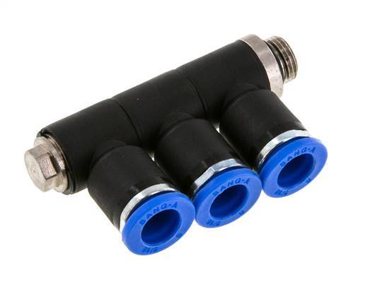 Racor rápido de 3 vías de 8 mm x G1/8'' con rosca macho Latón/PA 66 NBR Giratorio