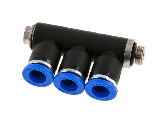 Racor rápido de 3 vías de 8 mm x G1/8'' con rosca macho Latón/PA 66 NBR Giratorio