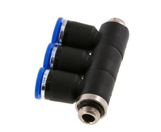 Racor rápido de 3 vías de 8 mm x G1/8'' con rosca macho Latón/PA 66 NBR Giratorio