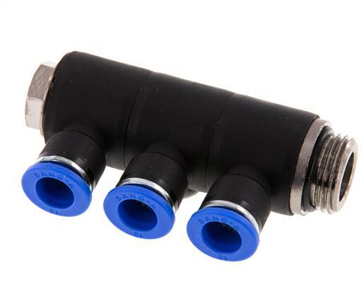 Racor rápido de 3 vías de 10 mm x G1/2'' con rosca macho Latón/PA 66 NBR Giratorio