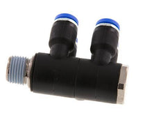 4mm x R1/8'' 4-way Manifold Push-in Fitting with Male Threads Brass/PA 66 NBR Rotatable