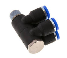 Racor rápido de 4 vías de 6 mm x R1/8'' con rosca macho Latón/PA 66 NBR Giratorio