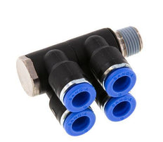 Racor rápido de 4 vías de 6 mm x R1/8'' con rosca macho Latón/PA 66 NBR Giratorio