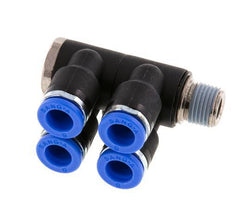 Racor rápido de 4 vías de 6 mm x R1/8'' con rosca macho Latón/PA 66 NBR Giratorio