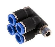 8mm x R1/8'' 4-way Manifold Push-in Fitting with Male Threads Brass/PA 66 NBR Rotatable