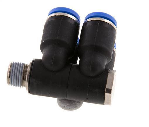 8mm x R1/8'' 4-way Manifold Push-in Fitting with Male Threads Brass/PA 66 NBR Rotatable