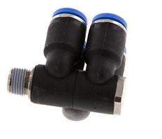8mm x R1/8'' 4-way Manifold Push-in Fitting with Male Threads Brass/PA 66 NBR Rotatable