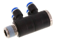 4mm x R1/4'' 4-way Manifold Push-in Fitting with Male Threads Brass/PA 66 NBR Rotatable