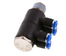 4mm x R1/4'' 4-way Manifold Push-in Fitting with Male Threads Brass/PA 66 NBR Rotatable