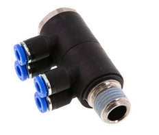 4mm x R1/4'' 4-way Manifold Push-in Fitting with Male Threads Brass/PA 66 NBR Rotatable
