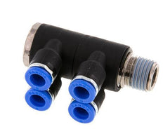 Racor rápido de 4 vías de 6 mm x R1/4'' con rosca macho Latón/PA 66 NBR Giratorio