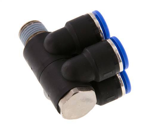 10mm x R1/4'' 4-way Manifold Push-in Fitting with Male Threads Brass/PA 66 NBR Rotatable