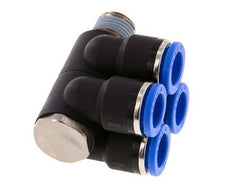 10mm x R1/4'' 4-way Manifold Push-in Fitting with Male Threads Brass/PA 66 NBR Rotatable