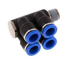 10mm x R1/4'' 4-way Manifold Push-in Fitting with Male Threads Brass/PA 66 NBR Rotatable