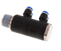 4mm x R3/8'' 4-way Manifold Push-in Fitting with Male Threads Brass/PA 66 NBR Rotatable