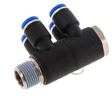 8mm x R3/8'' 4-way Manifold Push-in Fitting with Male Threads Brass/PA 66 NBR Rotatable