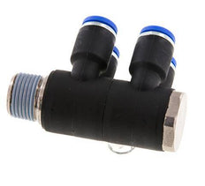 8mm x R3/8'' 4-way Manifold Push-in Fitting with Male Threads Brass/PA 66 NBR Rotatable