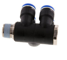 10mm x R3/8'' 4-way Manifold Push-in Fitting with Male Threads Brass/PA 66 NBR Rotatable