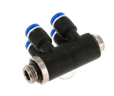 4mm x G1/8'' 4-way Manifold Push-in Fitting with Male Threads Brass/PA 66 NBR Rotatable