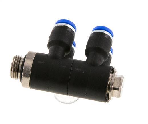 4mm x G1/8'' 4-way Manifold Push-in Fitting with Male Threads Brass/PA 66 NBR Rotatable