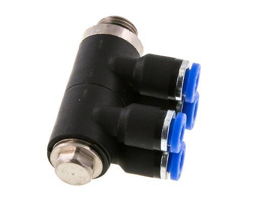 4mm x G1/8'' 4-way Manifold Push-in Fitting with Male Threads Brass/PA 66 NBR Rotatable