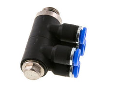 4mm x G1/8'' 4-way Manifold Push-in Fitting with Male Threads Brass/PA 66 NBR Rotatable