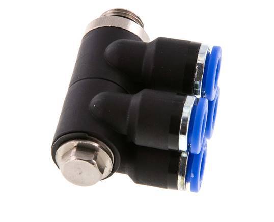 Racor rápido de 4 vías de 6 mm x G1/8'' con rosca macho Latón/PA 66 NBR Giratorio