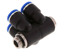 Racor rápido de 4 vías de 10 mm x G1/4'' con rosca macho Latón/PA 66 NBR Giratorio
