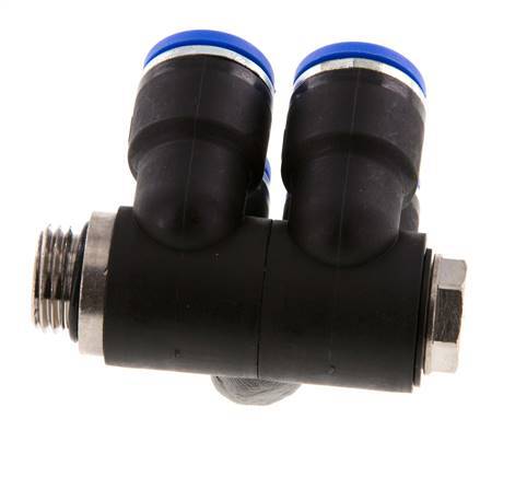 Racor rápido de 4 vías de 10 mm x G1/4'' con rosca macho Latón/PA 66 NBR Giratorio