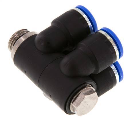 Racor rápido de 4 vías de 10 mm x G1/4'' con rosca macho Latón/PA 66 NBR Giratorio