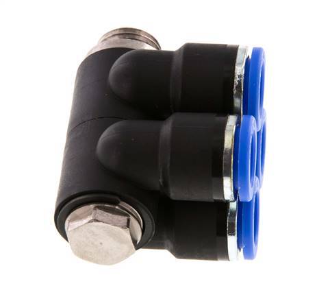 Racor rápido de 4 vías de 10 mm x G1/4'' con rosca macho Latón/PA 66 NBR Giratorio