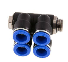 Racor rápido de 4 vías de 10 mm x G1/4'' con rosca macho Latón/PA 66 NBR Giratorio