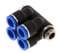Racor rápido de 4 vías de 10 mm x G1/4'' con rosca macho Latón/PA 66 NBR Giratorio