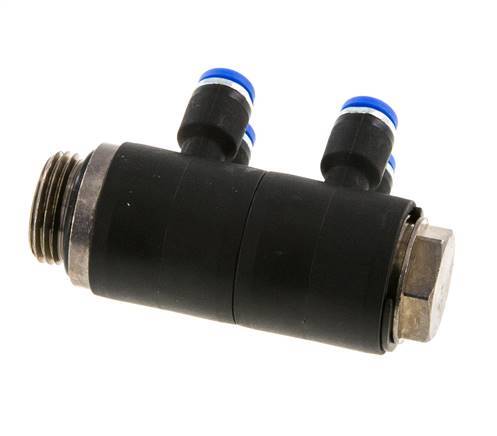 4mm x G3/8'' 4-way Manifold Push-in Fitting with Male Threads Brass/PA 66 NBR Rotatable