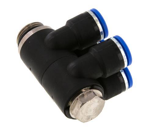 Racor rápido de 4 vías de 10 mm x G3/8'' con rosca macho Latón/PA 66 NBR Giratorio