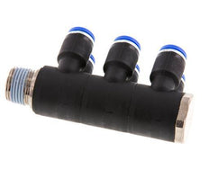 Racor rápido de 6 vías de 8 mm x R3/8'' con rosca macho Latón/PA 66 NBR Giratorio