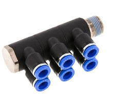 Racor rápido de 6 vías de 8 mm x R3/8'' con rosca macho Latón/PA 66 NBR Giratorio