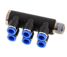 Racor rápido de 6 vías de 8 mm x R3/8'' con rosca macho Latón/PA 66 NBR Giratorio