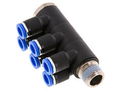 Racor rápido de 6 vías de 8 mm x R3/8'' con rosca macho Latón/PA 66 NBR Giratorio