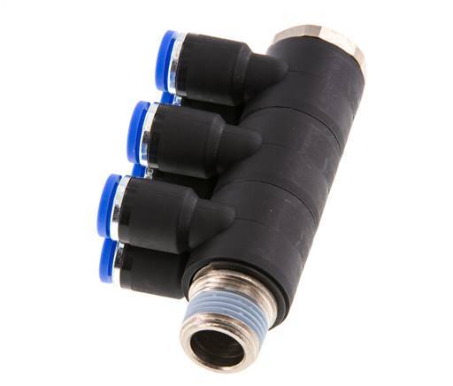 Racor rápido de 6 vías de 8 mm x R3/8'' con rosca macho Latón/PA 66 NBR Giratorio