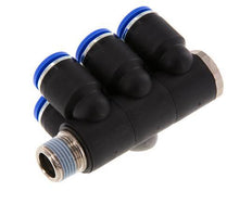 12mm x R3/8'' 6-way Manifold Push-in Fitting with Male Threads Brass/PA 66 NBR Rotatable