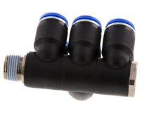 12mm x R3/8'' 6-way Manifold Push-in Fitting with Male Threads Brass/PA 66 NBR Rotatable