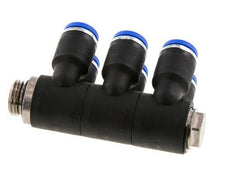 8mm x G1/4'' 6-way Manifold Push-in Fitting with Male Threads Brass/PA 66 NBR Rotatable